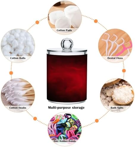 Gredecor 4 Pack Qtip Holder Clear Red Apothecary Jars with Lids Plastic Acrylic Bathroom Jars Vanity Countertop Canister Storage Organizer for Cotton Ball,Swabs,Pads,Floss