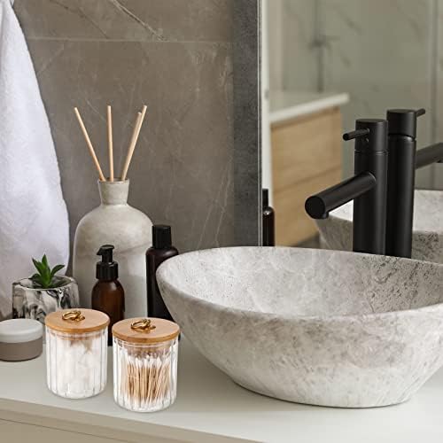Irenare 2 Pack Glass Jars with Bamboo Lids, Bathroom Cotton Ball Holder