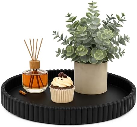 11.8in Black Decorative Tray- Scalloped Flat Oval Concrete Tray
