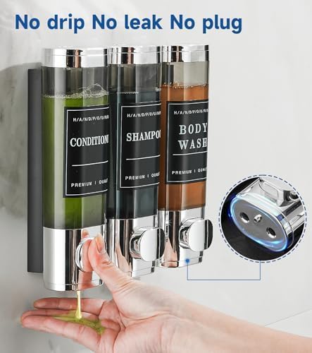 Shower Soap Dispenser Wall Mounted No Drill Shampoo Dispenser for Shower Wall Shampoo and Conditioner Dispenser Bathroom Hotel 3 * 300ml Chrome 1