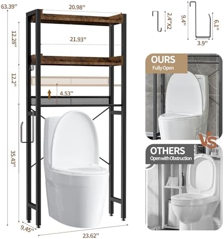 Housolution 3 Tier Over the Toilet Storage with 2 Drawers, Black+Brown
