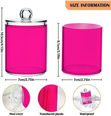 SHJI Deep Pink Qtip Holder Organizer Dispenser Cotton Swabs Cans Plastic Jars with Lid Set 2 Pack Bathroom Storage Canister for Cotton Ball Floss Cotton Pads