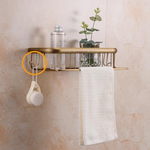 Antique Brass Shower Shelf Bathroom Shelf Shower Organizer Basket Cosmetics Holder Wall Mounted