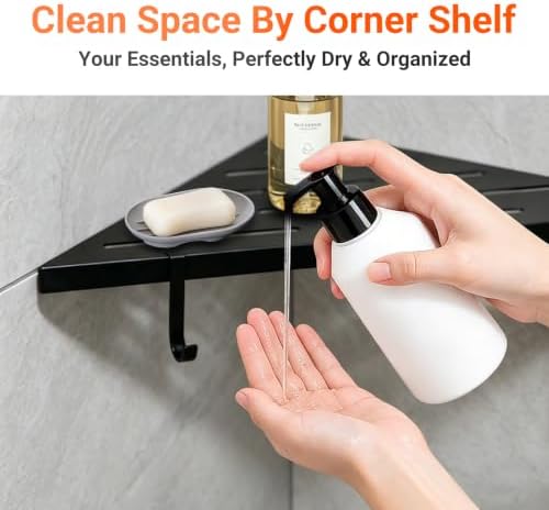 Corner Shower Shelves, 10" Matte Black 304 Stainless Steel Recessed Shelf for Bathroom，With silicone soap dish and razor holder，Grout in Shelf with Hooks for Tiled Wall 2 Pack (Black)