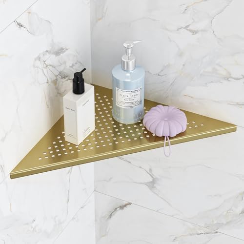 Qeke Corner Shower Shelves, 12” Recessed Tile Shower Shelf Golden, 1 Pack