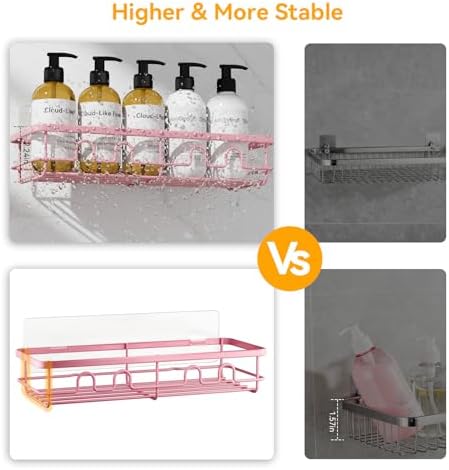 Adhesive Shower Caddy, Large Capacity Shower Racks for Inside Shower, No Drill Bathroom Shower Organizer and Storage, 2 Pack Pink Bathroom Shelves, Home Decor Rv Accessories, Apartment