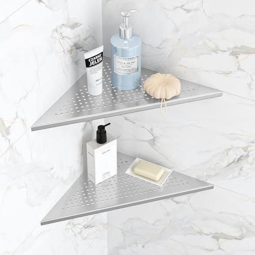 Qeke Corner Shower Shelves, 12” Recessed Tile Shower Shelf Brushed, 2 Pack