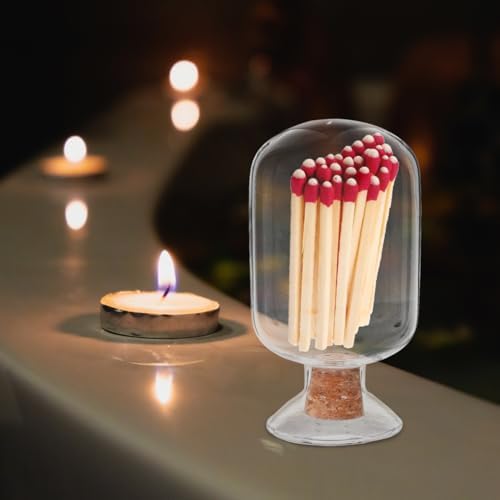 Veemoon Match Cloche Glass Jar with Cork Stopper, Clear Match Organizer Matchsticks Upside Down Display Holder Cotton Swabs Toothpicks Storage Jar for Bedroom Bathroom Fireplace 250ml