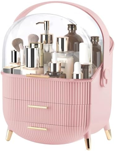 YGJT Make up Organizers and Storage, Makeup Organizer for Vanity, Cosmetics Skincare Organizers with Lid and Drawers, Cosmetic Display Cases for Countertop, Bathroom, Ideal Gifts for Women(Pink)