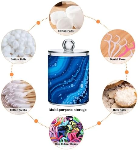 MNSRUU 4 Pack Qtip Holder Organizer Dispenser Navy Blue Marble Bathroom Containers Bathroom Vanity Storage Canister Apothecary Jars for Cotton Swabs/Pads/Floss