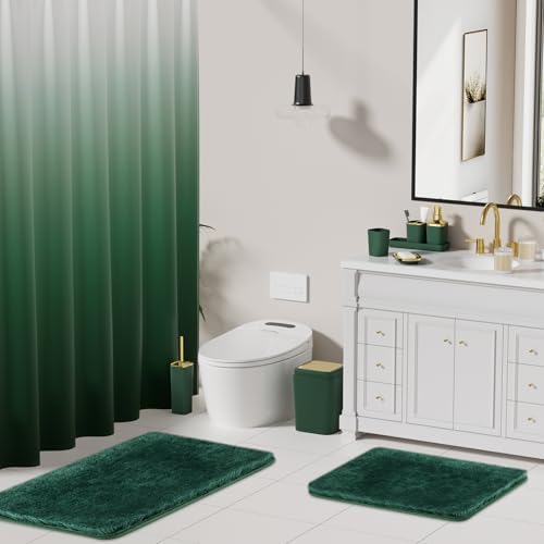 XLHOMO Green Bathroom Set, Bathroom Sets with Shower Curtain and Rugs