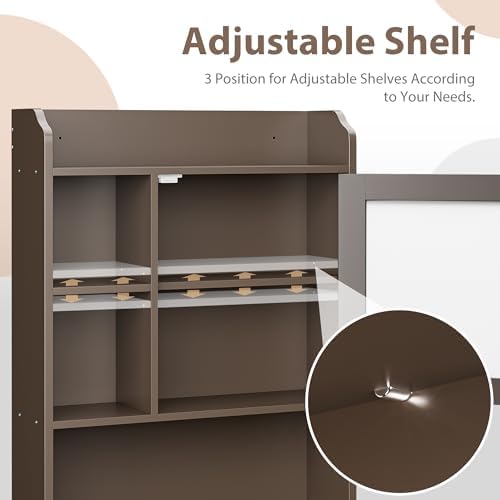 Nouva Over The Toilet Storage Cabinet - Glass Door Bathroom Shelf Storage Organizer with Adjustable Shelf Freestanding Toilet Rack Space Saver (Brown), AE453