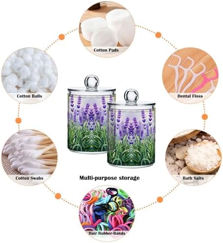 MNSRUU 4 Pack Qtip Holder Organizer Dispenser Lavender Bathroom Storage Canister Cotton Ball Holder Bathroom Containers for Cotton Swabs/Pads/Floss