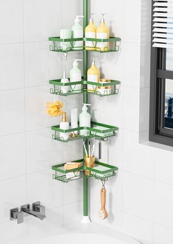 KEGII Shower Caddy Tension Pole, Bathroom Storage Shelf, Emerald Green