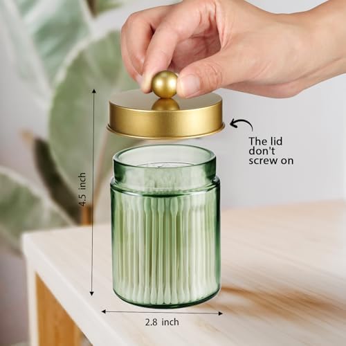 Amolliar Green Glass Apothecary Jar, Qtip Holder Bathroom Decor, Gold 1Pack