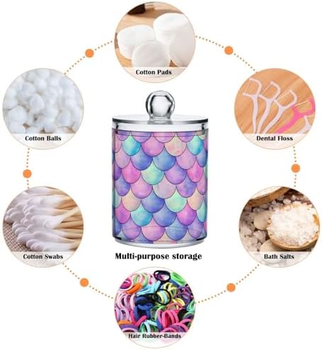 MNSRUU 4 Pack Qtip Holder Organizer Dispenser Colorful Mermaid Scales Bathroom Containers Bathroom Vanity Storage Canister Apothecary Jars for Cotton Swabs/Pads/Floss