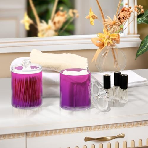 Gredecor 4 Pack Gradient Purple Qtip Holder Organizer Dispenser Clear Bathroom Storage Canister Cotton Ball Holder Bathroom Containers for Cotton Swabs/Pads/Floss