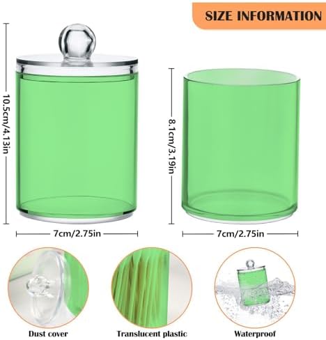 Gredecor 4 Pack Light Green Qtip Holder Organizer Dispenser Clear Bathroom Storage Canister Cotton Ball Holder Bathroom Containers for Cotton Swabs/Pads/Floss