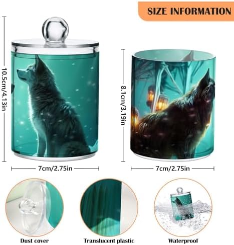 Snow Wolf Qtip Holder 2 Pack - 10 Oz Clear Plastic Apothecary Jar Set for Bathroom Organization - Versatile Canister Storage for Cotton Balls, Swabs, Rounds