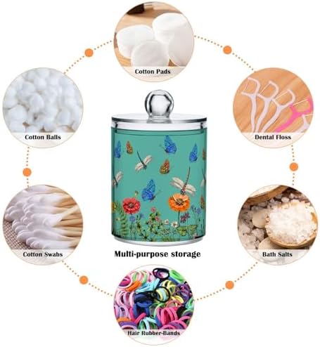 MNSRUU 4 Pack Qtip Holder Dispenser Colorful Dragonfly Bathroom Storage Canister Cotton Ball Holder Bathroom Containers for Cotton Swabs/Pads/Floss