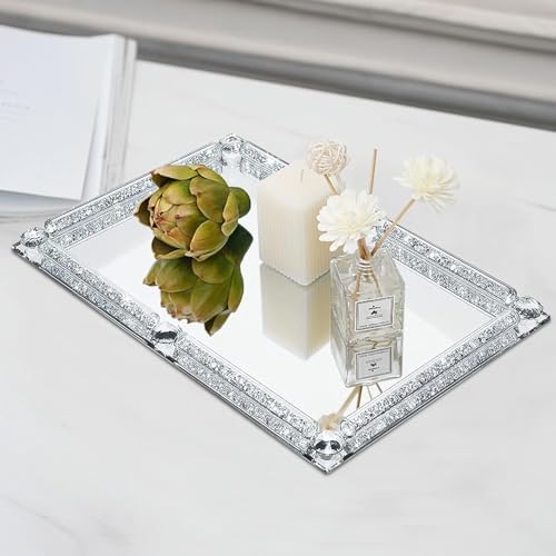 Large Crystal Tray, 15.7"x11.8" Silver Rectangular Perfume Tray