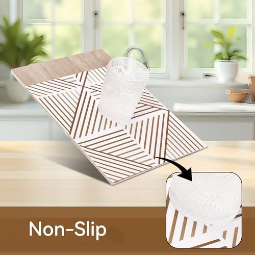 FIFTY FEET 12"x120" Non-Adhesive Shelf Liner for Kitchen Cabinets and Drawers, Washable Non-Slip PVC Cabinet Liner (Brown Modern)(7 Roll)