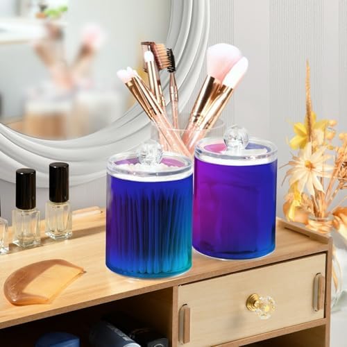 Gredecor 4 Pack Gradient Purple Blue Qtip Holder Organizer Dispenser Clear Bathroom Storage Canister Cotton Ball Holder Bathroom Containers for Cotton Swabs/Pads/Floss