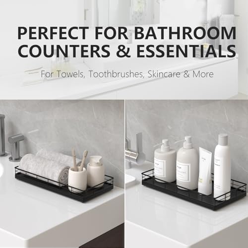 Toilet Paper Basket Organizer, Oak Wood Toilet Tank Tray with Metal Frame