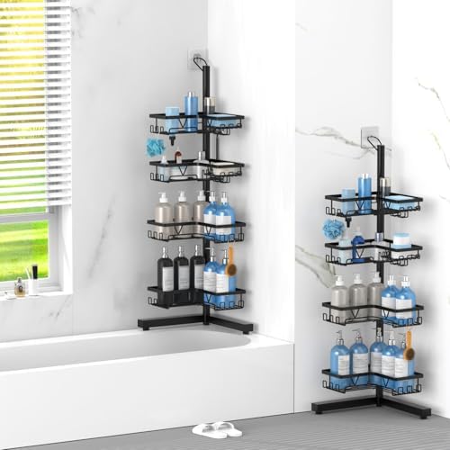 KEGII Floor Shower Caddy Standing, 4-Tier Corner Organizer with Hooks