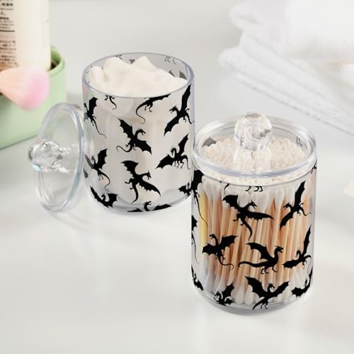 Gredecor 2 Pack Qtip Holder Clear Black Dragons Apothecary Jars with Lids Acrylic Bathroom Jars Vanity Countertop Canister Storage Organizer for Cotton Ball,Swabs,Pads,Floss