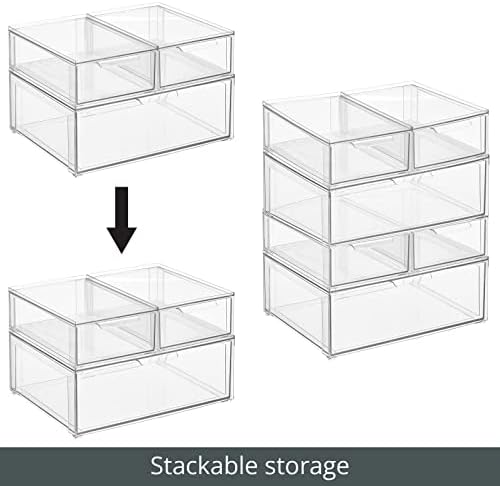mDesign Plastic Stackable Bathroom Storage Organizer Bin Containers with Front Pull Drawer for Bathroom Countertop, Vanity, Closet Shelves - Holder for Accessories, Lumiere Collection, Set of 3, Clear