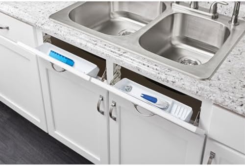 Rev-A-Shelf 11" Tip-Out Plastic Sink Trays for Kitchen and Bathroom Base Cabinet, Pack of 2 Pullout Vanity Shelf Home Organizer, White, 6572-11-11-52