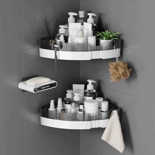 2-Pack Corner Shower Caddy, Adhesive Shower Shelves with Soap Holder