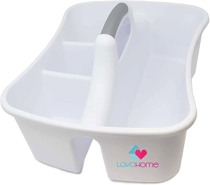 Bath Caddie White - Totes with Divided Compartments and Handles for Organizing, Storing & Carrying Cleaning Supplies and Bathroom Accessories (Large Cleaning Caddy)