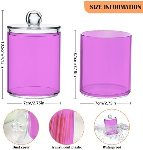 Gredecor 4 Pack Violet Qtip Holder Organizer Dispenser Clear Bathroom Storage Canister Cotton Ball Holder Bathroom Containers for Cotton Swabs/Pads/Floss