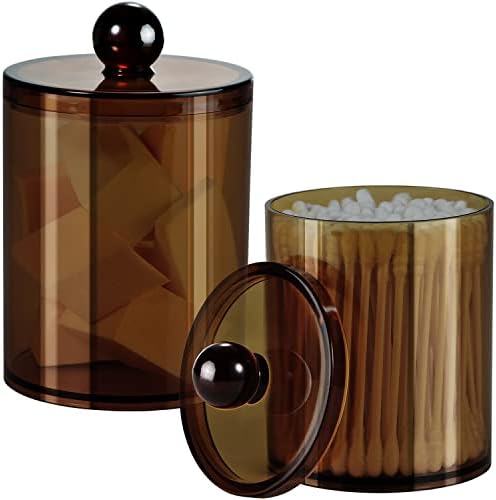 15-ounce Small Plastic Apothecary Jar - Qtip Dispenser Holder Storage Canister Acrylic Jar for Cotton Ball 2 Pack (Bronze) &Farmhouse Decor Metal Wire Bathroom Storage Organizer Basket Bins,2 Pack