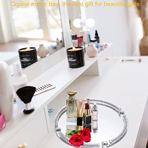 Round Crystal Tray, 10"x10" Silver Glass Perfume Tray
