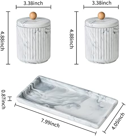 Marble Small Bathroom Jar Set Qtip Holder Dispenser for cotton swabs
