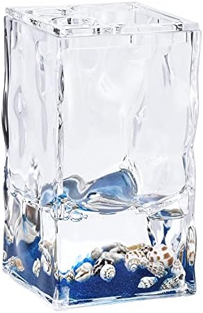 Locco Decor 4 Piece Acrylic Liquid 3D Floating Motion Bathroom Vanity Accessory Set Oceam Theme Shell Toothbrush Holder, Tumbler, Soap Dispenser, Soap Dish