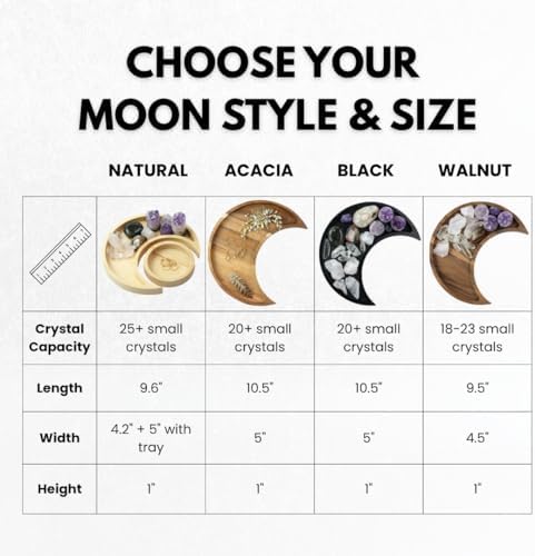 Natural Pine Wood Moon Crystal Display Tray with Dish - Wooden Altar Tray 9.6" x 4.2" for Crystals and Stones Storage - Solid Wood Jewelry Organizer - Bohemian Spiritual Decor