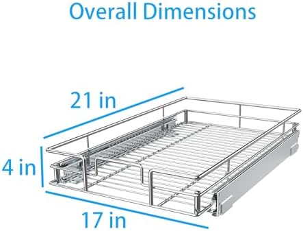 Pulloutor Pull Out Cabinet Organizer,Slide Out Kitchen Cabinet Storage Shelf and Drawer Organizer NEED 18" W and 22" D Cabinet, Chrome Finish (17 * 21 in)