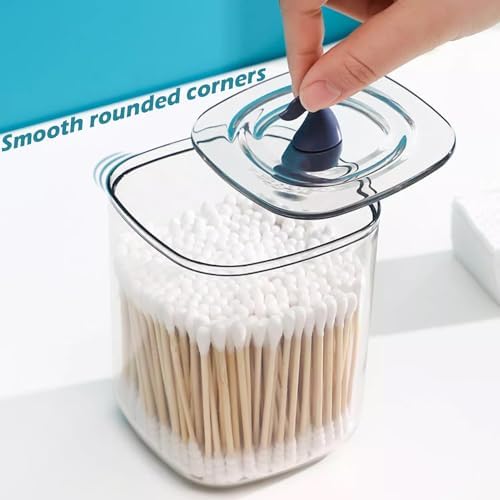 2 Pack Qtips Holder Dispenser,Cute animal shape Jar with Clear Lid Dustproof Cover,for Cotton Ball Swabs Round Pads Toothpick, Clear Plastic Jar Set for Bathroom Canister Storage Organization