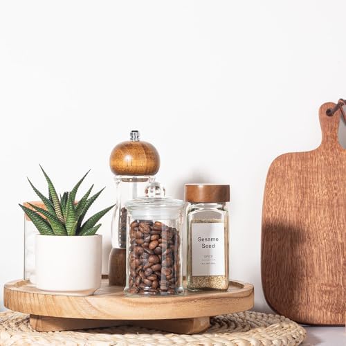 Round Decorative Tray Wood Bathroom Counter Organizer Farmhouse Kitchen Decor Wooden Riser for Soap Dish, Perfume, Candle, Sponge, 10" - Brown (Pack of 2)