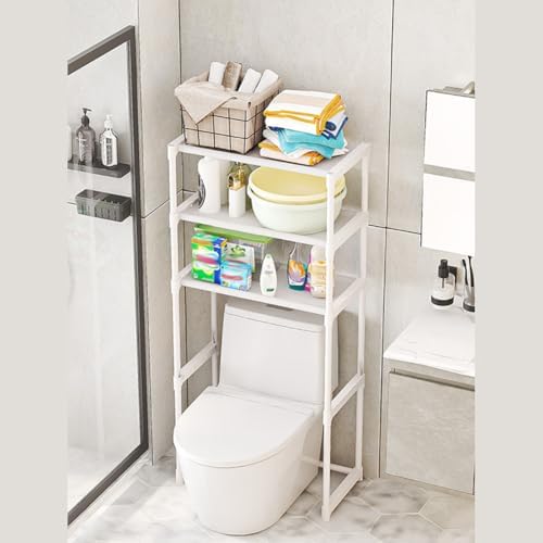 3-Layer Over The Toilet Storage Rack, Metal Bathroom Shelves, Freestanding Space Saver Bathroom Shelves Over Toilet- for Most Toilets (White)