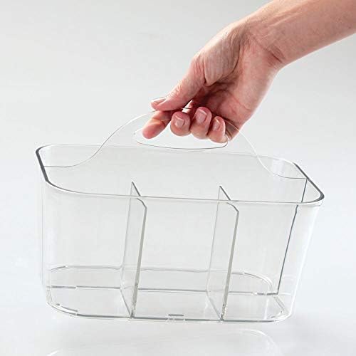 mDesign Small Plastic Shower/Bath Storage Organizer Caddy Tote with Handle for Dorm, Shelf, Cabinet - Hold Soap, Shampoo, Conditioner, Combs, Brushes, Lumiere Collection, Clear (Pack of 2)
