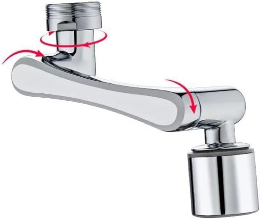 1080° Rotating Faucet Extender with Robotic Arm, Silver | Solid Brass Material, 3x360° Swivel Robotic Arm, 2 Outlet Modes, 3 Thread Types, Sink Aerator for Kitchen and Bathroom