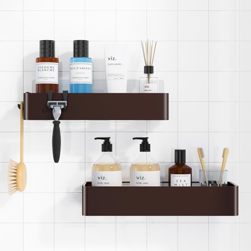 Kitsure Shower Caddy Adhesive, Stylish Shower Organizer, Large, Brown