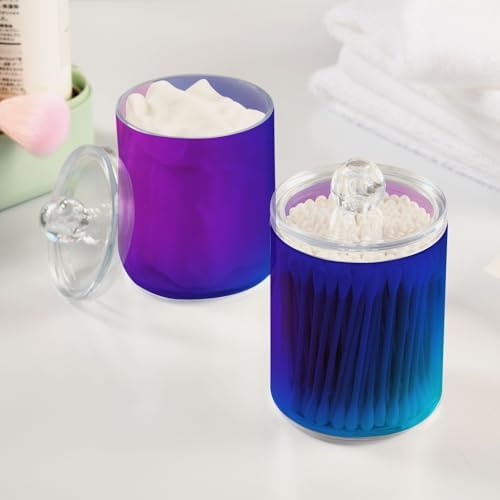 Gredecor 2 Pack Gradient Purple Blue Qtip Holder Organizer Dispenser Clear Bathroom Storage Canister Cotton Ball Holder Bathroom Containers for Cotton Swabs/Pads/Floss