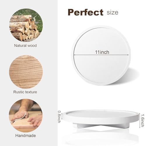 Round Decorative Tray Farmhouse Kitchen Decor Soap Dish, 11" White