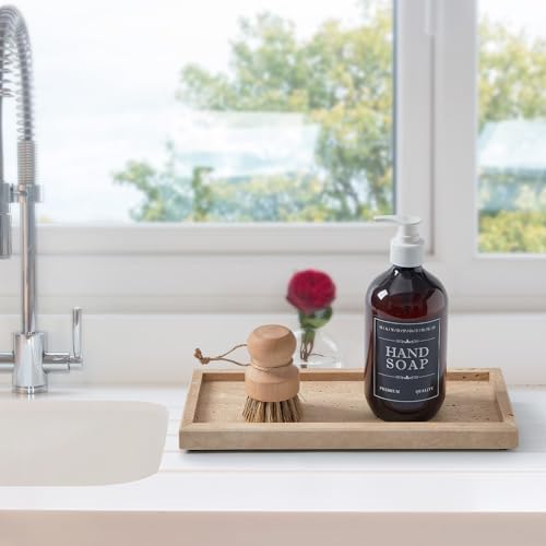Natural Travertine Vanity Tray, Stone Organizer for Bathroom & Kitchen